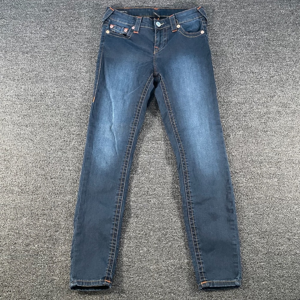 True Religion Halle Super Skinny Jeans Womens 28 Blue Good Mid Rise Contrast